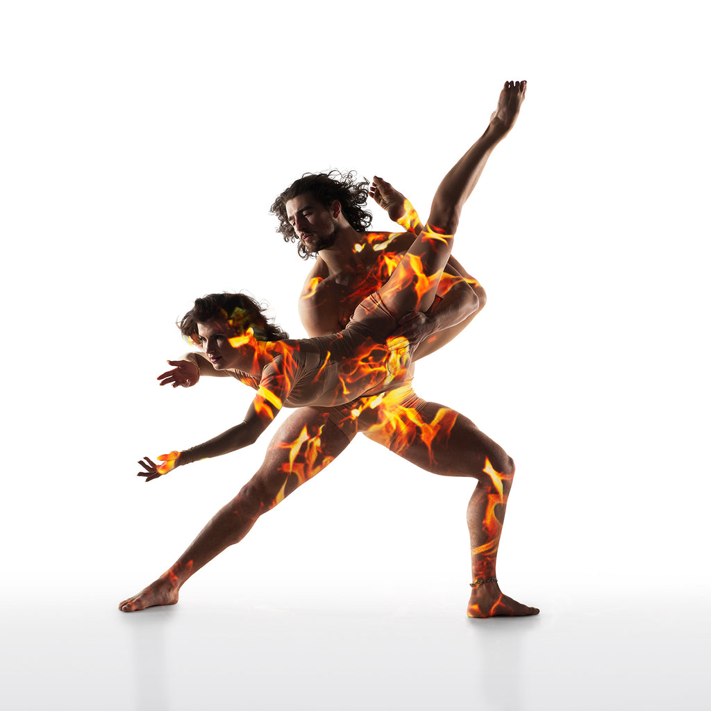 McKeely Borger and MacKye White in “Cikilaxʷm: Controlled Burn” by Cameron sinkʷə Fraser-Monroe. Photograph by Emily Cooper 