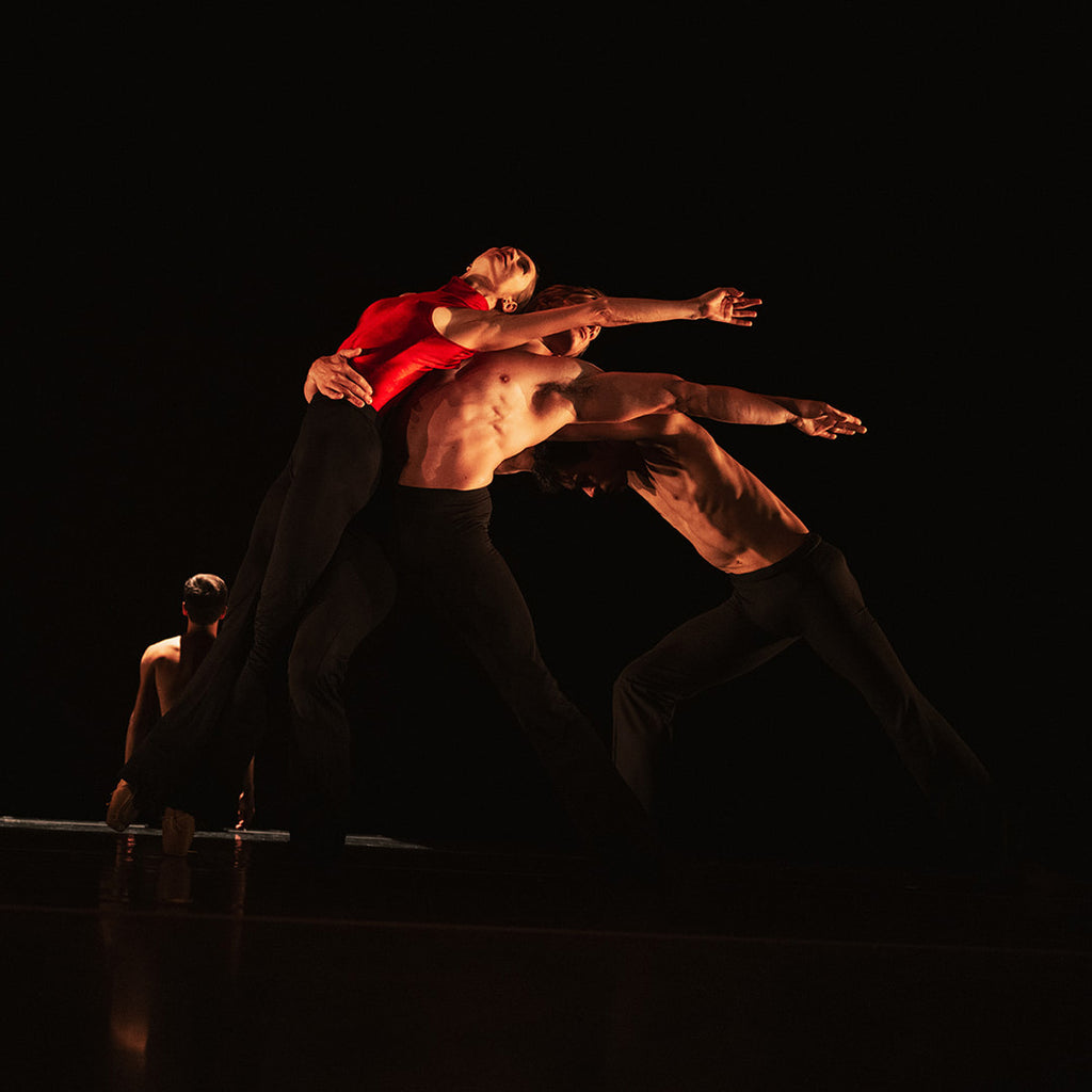 Lucy Nevin, Lorenzo Dunton, Ethan Rodrigues, and Chase Swatosh in “Dyad” by Ariel Rose. Photograph by Varner Creative