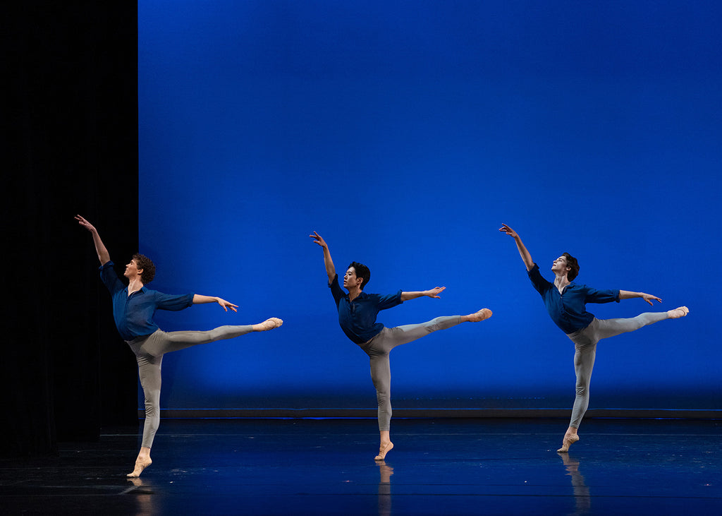Ptolemy Gidney, Geonhee Park, and Maximilian Catazaro in “Variations for Three” by Tiler Peck. Photograph by Emma Zordan