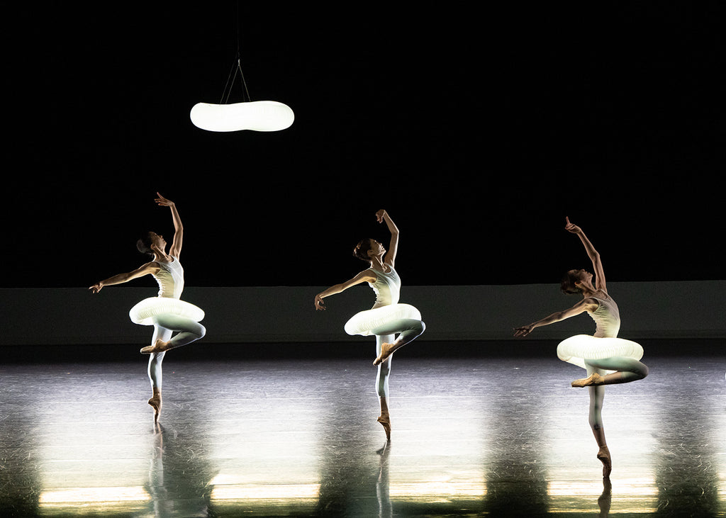Yuko Kimura, Saki Horinouchi, Nana Oda in Jessica Lang's “Escaping the Weight of Darkness.” Photograph by Yoshitomo Okuda, courtesy of the National Ballet of Japan